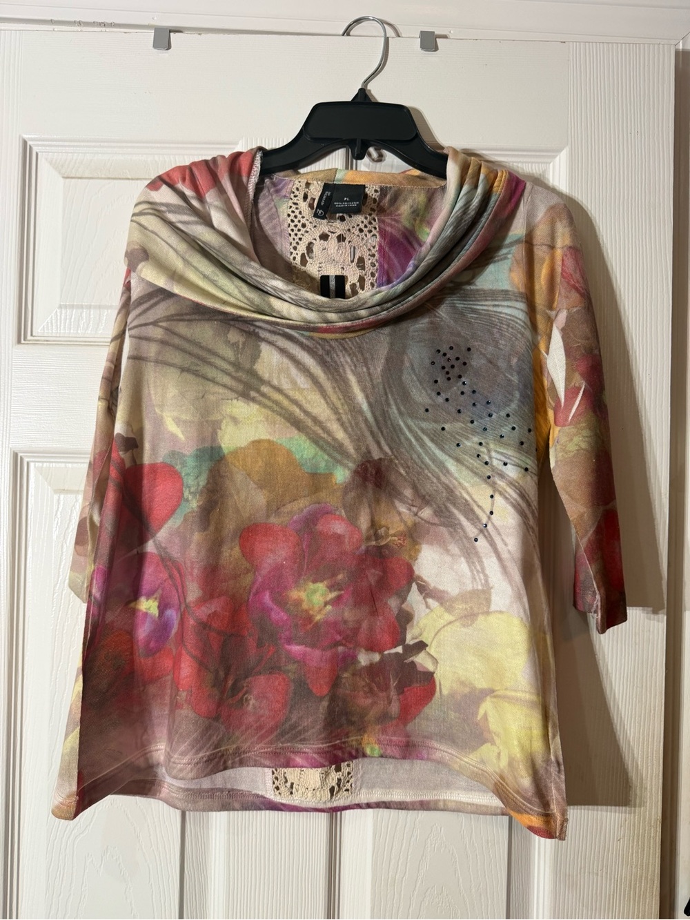 NWT new directions Floral Cowl-Neck Top - Red, Pink, Yellow, Green